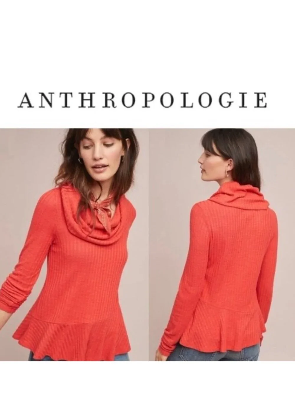 Anthropologie X Maeve | Winterscape Peplum tangerine top | Size Extra Small